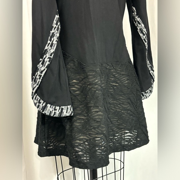 Unique Black Printed Asymmetrical Knit Zipper Cardigan Jacket Small - Picture 3 of 7